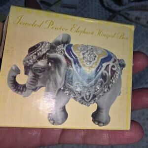CHERISHED TREASURE JEWELED PEWTER ELEPHANT HINGED TRINKET BOX